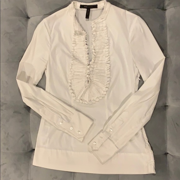 BCBGMaxAzria Tops - BCBG White Button Long Sleeve Shirt Bib intricate